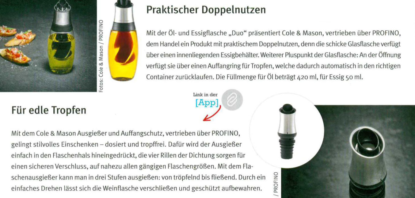 Cole&Mason - Öl- und Essig DUO und einstellbarer Flaschenverschluss, Genuss Pro. Winter 2017