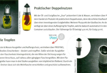 Cole&Mason - Öl- und Essig DUO und einstellbarer Flaschenverschluss, Genuss Pro. Winter 2017